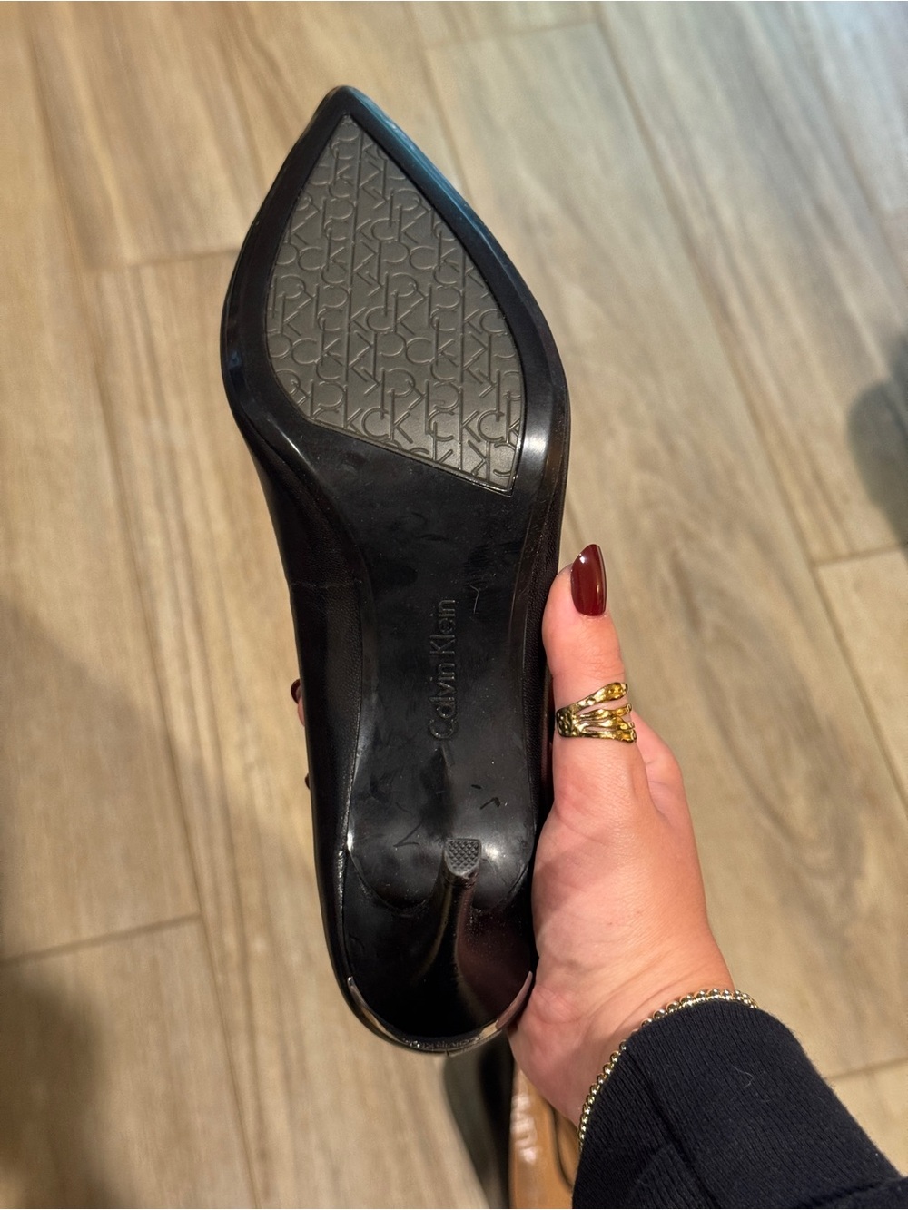 Calvin Klein Black Pointed Toe Leather High Heels - Picture 3 of 3